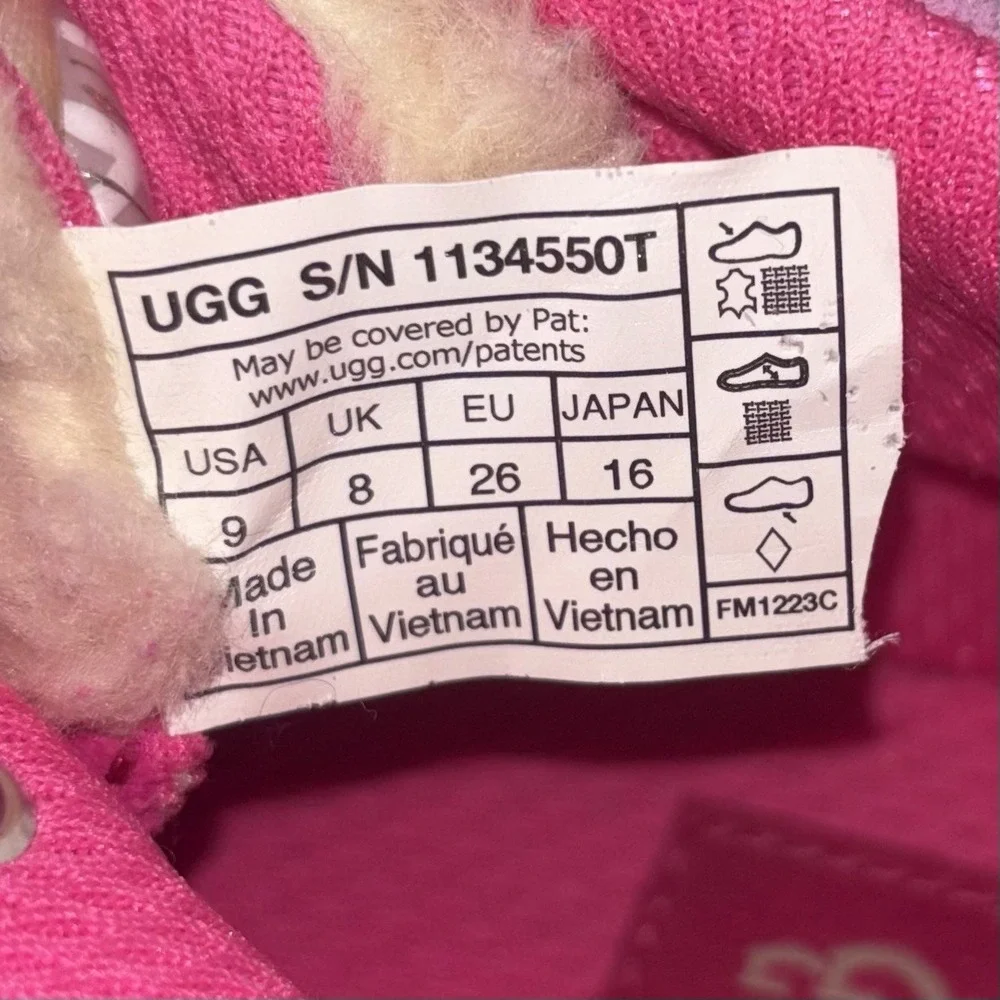 UGG Kids Pink Shearling-Lined Sneakers Boots Size 9 Toddler Hook & Loop